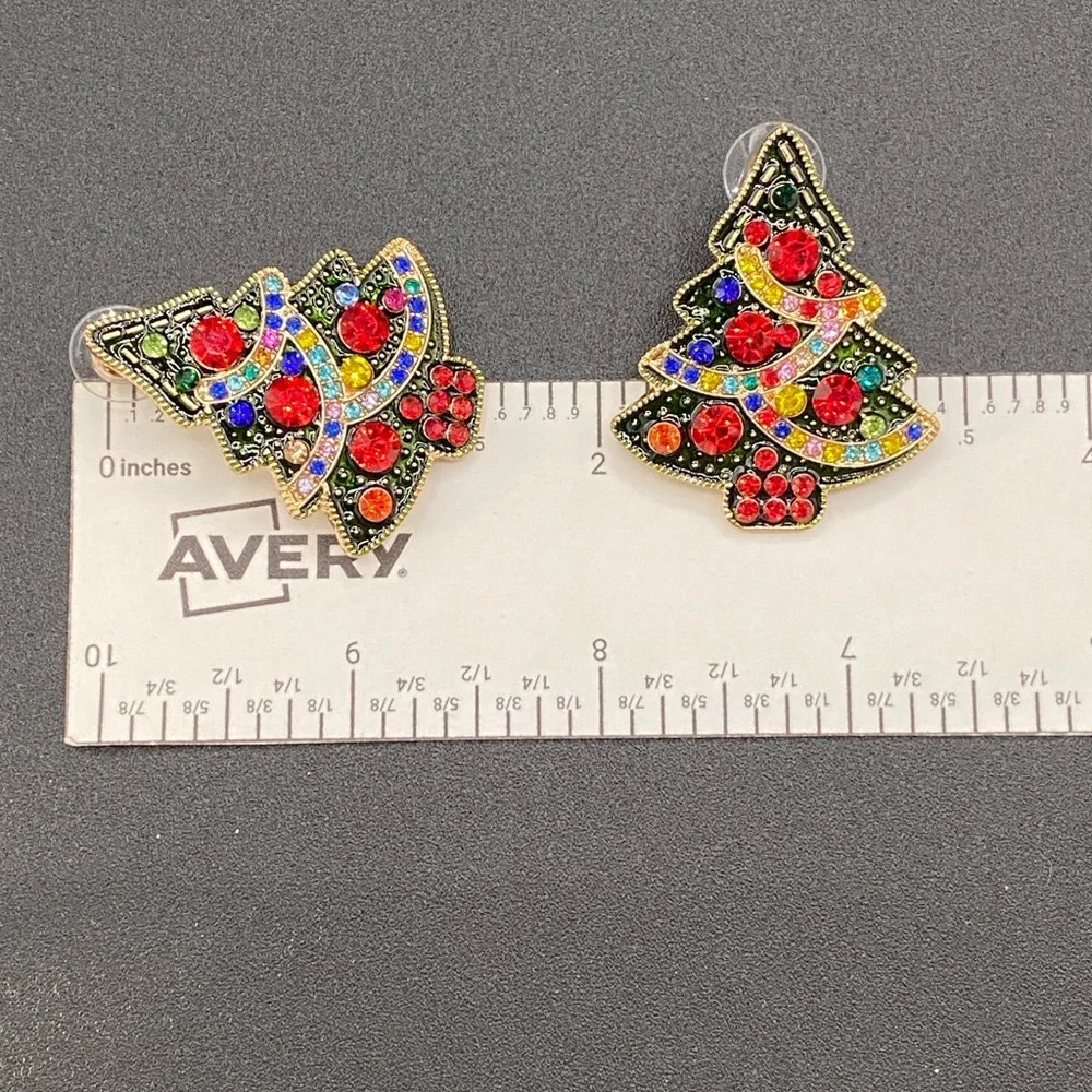 Red Sparkly Christmas Tree Earrings Pierced - Picture 6 of 7